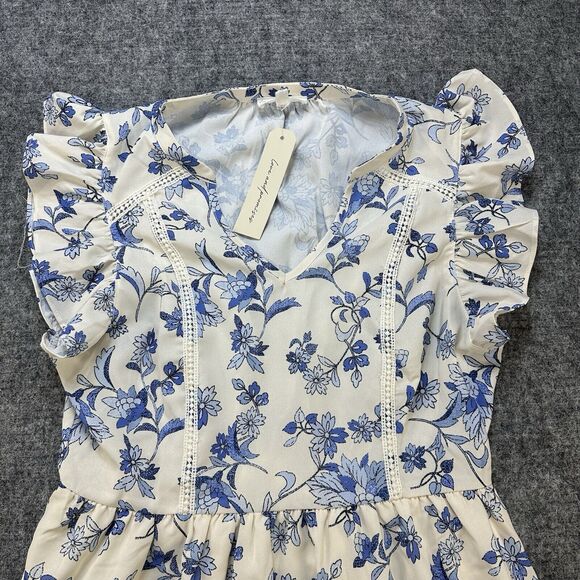 Love and Promises Dress Women Large Blue Floral Ruffles Lace Bohemian Boho Lined - Picture 6 of 13